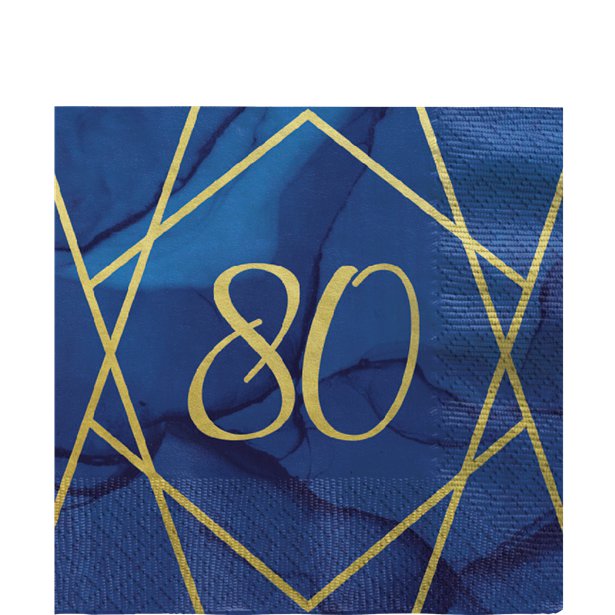 80th Birthday Navy & Gold Geode Napkins, Plates & Cups