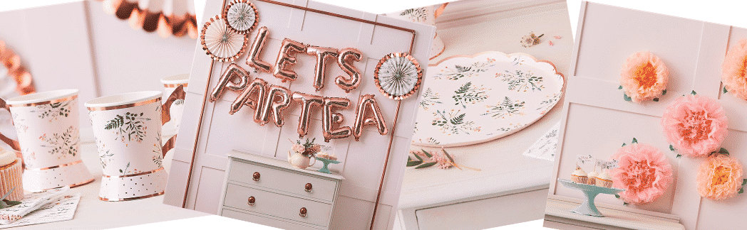 Buy Rose Gold Floral Themed Tea Party Ideas, Disposable Tableware, Decorations & Accessories With Next Day Delivery