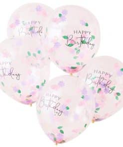 Pretty Floral Tea Party Confetti Filled Happy Birthday Latex Balloons
