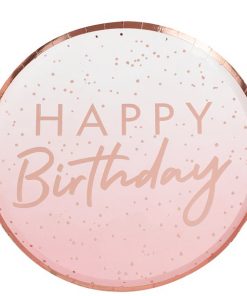 Happy Birthday Rose Gold Paper Plates