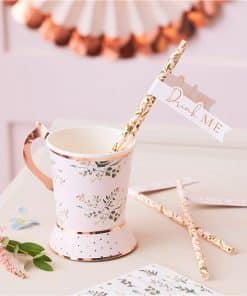Rose Gold Floral Paper Straws
