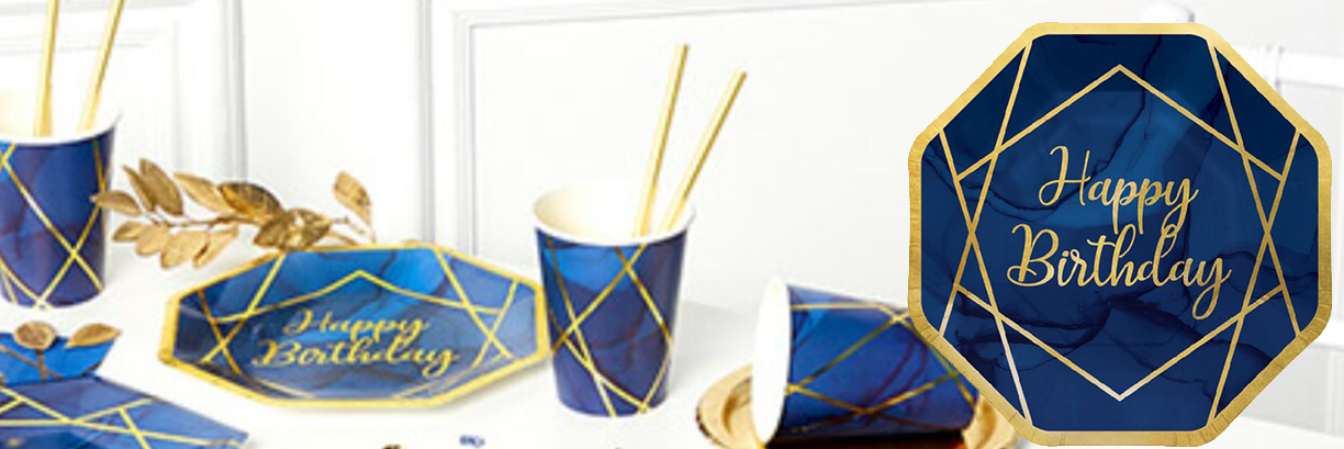 Geode Navy and Gold Happy Birthday Paper Plates