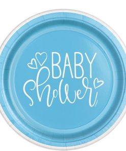 Blue Hearts Printed Baby Shower Plates