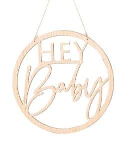 Botanical Baby Shower Themed Wooden Hey Baby Sign Decoration - 36cm