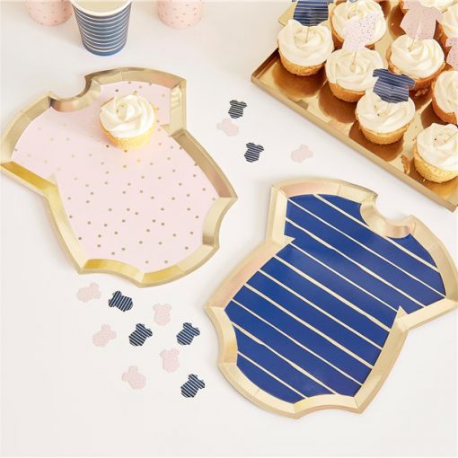 8 x Navy & Pink Baby Grow Shaped Plates - 27cm