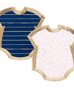 Navy & Pink Baby Grow Shaped Plates
