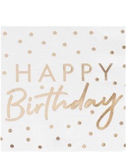 Happy Birthday Gold Polka Dot Paper Napkins, Cups & Plates