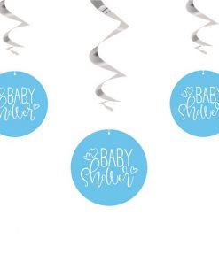 Blue Hearts Printed Baby Shower Hanging Swirl Decorations