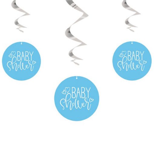 Blue Hearts Printed Baby Shower Hanging Swirl Decorations
