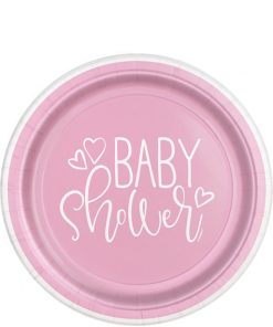 Pink Hearts Printed Baby Shower Dessert Plates