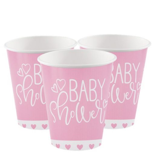 Pink Hearts Printed Baby Shower Paper Cups