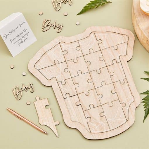 Botanical Baby Shower Wooden Baby Grow Guest Puzzle Book