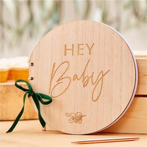 Botanical Baby Shower Wooden Hey Baby Guest Book