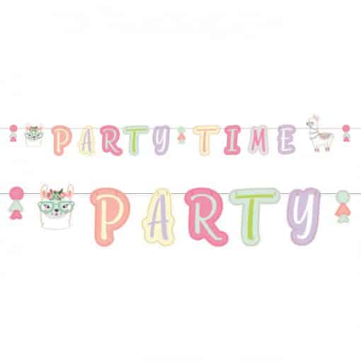 Llama Party Time Happy Birthday Banner