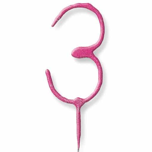 Pink Number 3 Sparkler Candle