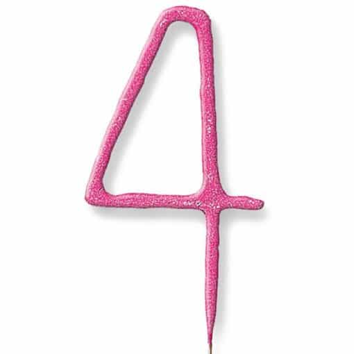 Pink Number 4 Sparkler Candle