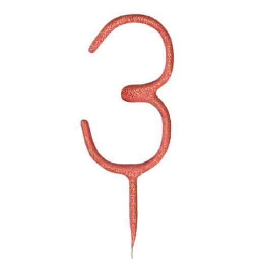 Rose Gold Number 3 Sparkler Candle