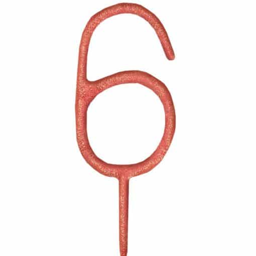 Rose Gold Number 6 Sparkler Candle