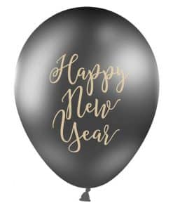 Happy New Year Black & Gold Printed Latex Balloons