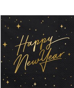 Happy New Year Black Metallic Napkins