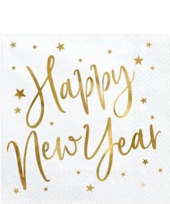 Happy New Year White Metallic Napkins