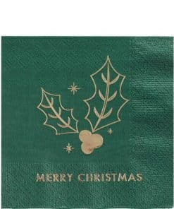 Merry Christmas Holly Foil Printed Napkins