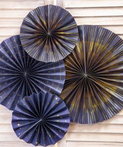Navy Blue & Gold Mix Fan Decorations