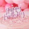Pink Glitter Happy Birthday Cake Candle