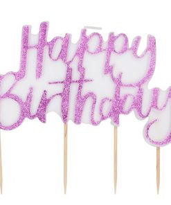 Pink Glitter Happy Birthday Cake Candle