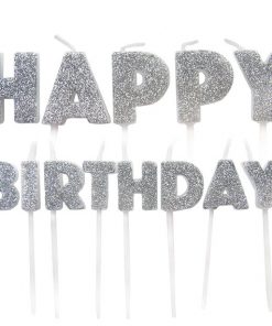 Silver Happy Birthday Pick Birthday Cake Candles