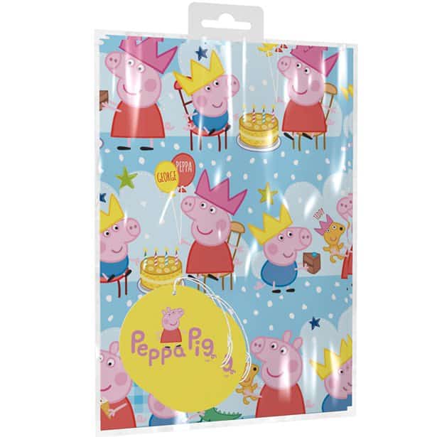 Peppa Pig 2 Sheets of Wrapping Paper & Tags Next Day Delivery