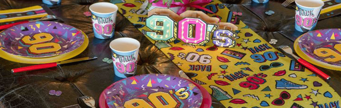 1990s themed party nights & event decorations - 1990 tablescapes
