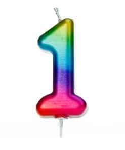 Number 1 Metallic Rainbow Candle