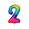 Number 2 Metallic Rainbow Candle