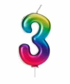 Number 3 Metallic Rainbow Candle