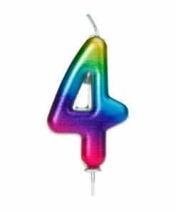 Number 4 Metallic Rainbow Candle