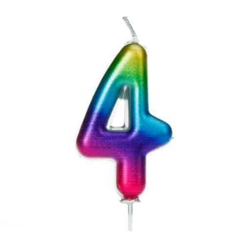 Number 4 Metallic Rainbow Candle
