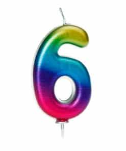 Number 6 Metallic Rainbow Candle