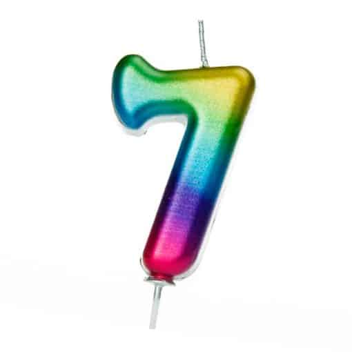 Number 7 Metallic Rainbow Candle