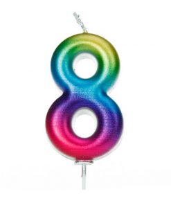 Number 8 Metallic Rainbow Candle