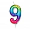 Number 9 Metallic Rainbow Candle