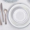 Premium White with Silver Trim Plastic Plates