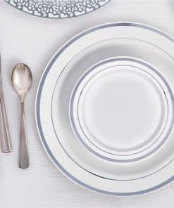 Premium White with Silver Trim Plastic Plates