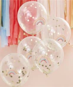 Rainbow And Gold Confetti Balloons