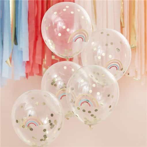 Rainbow And Gold Confetti Balloons