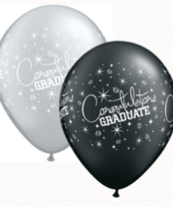 Congratulations Graduation Silver & Black Latex Balloons