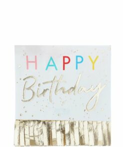 Happy Birthday Fringed Gold Napkins