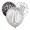 70th Birthday Latex Balloons, Silver, Black & White