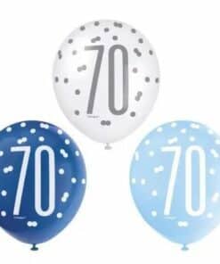 Blue & White 70th Glitz Latex Balloons