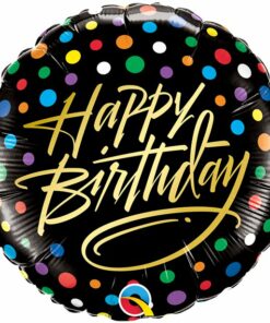'Happy Birthday' Gold Script & Dots Foil Balloon